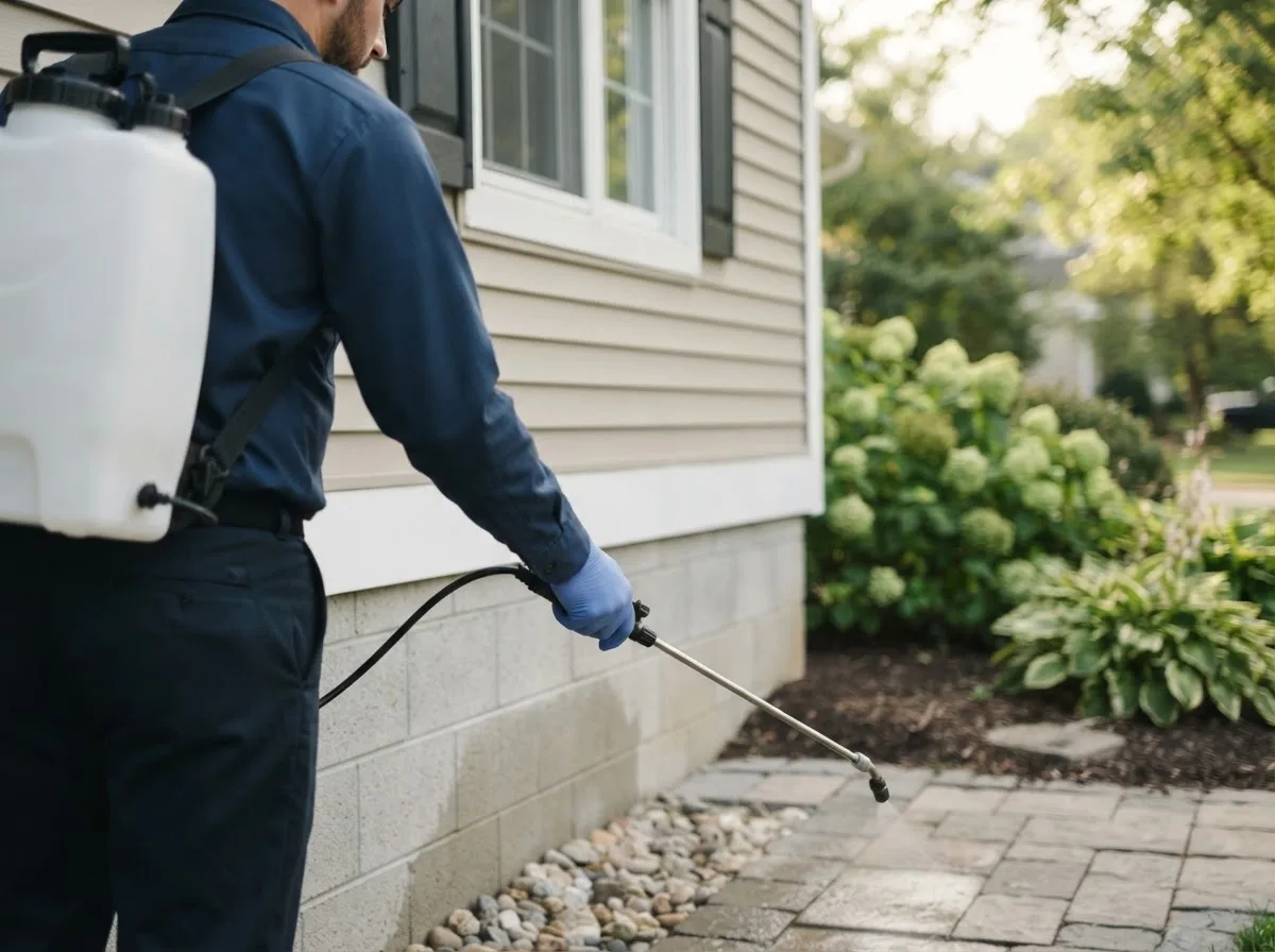 Pest control technician inspecting a home in Guilford, MO